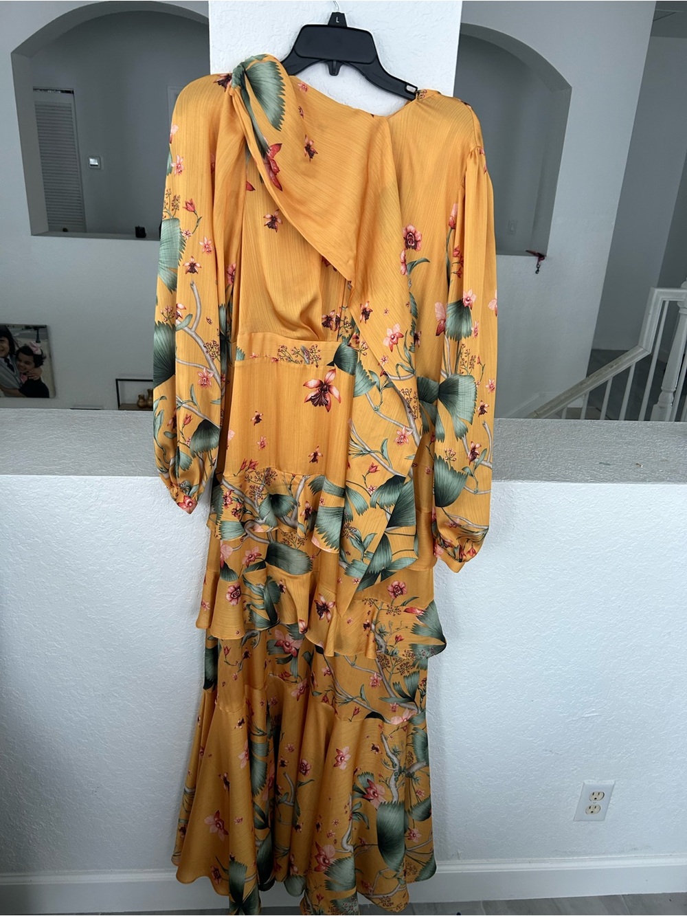Bohemian Tiered Floral Maxi Dress in Mustard Yellow